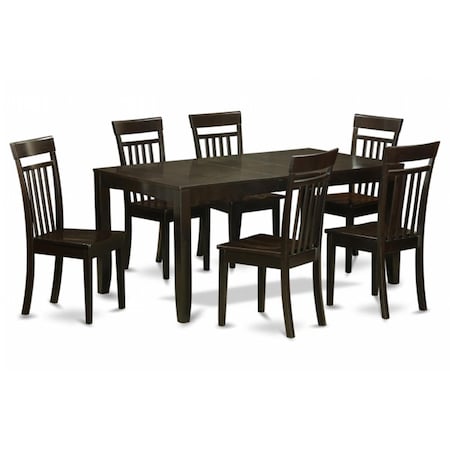 East West Furniture 7-Pc Dining Room Table Set-Kitchen Tables With Leaf and 6 Chairs For Dining Room LYCA7-CAP-W